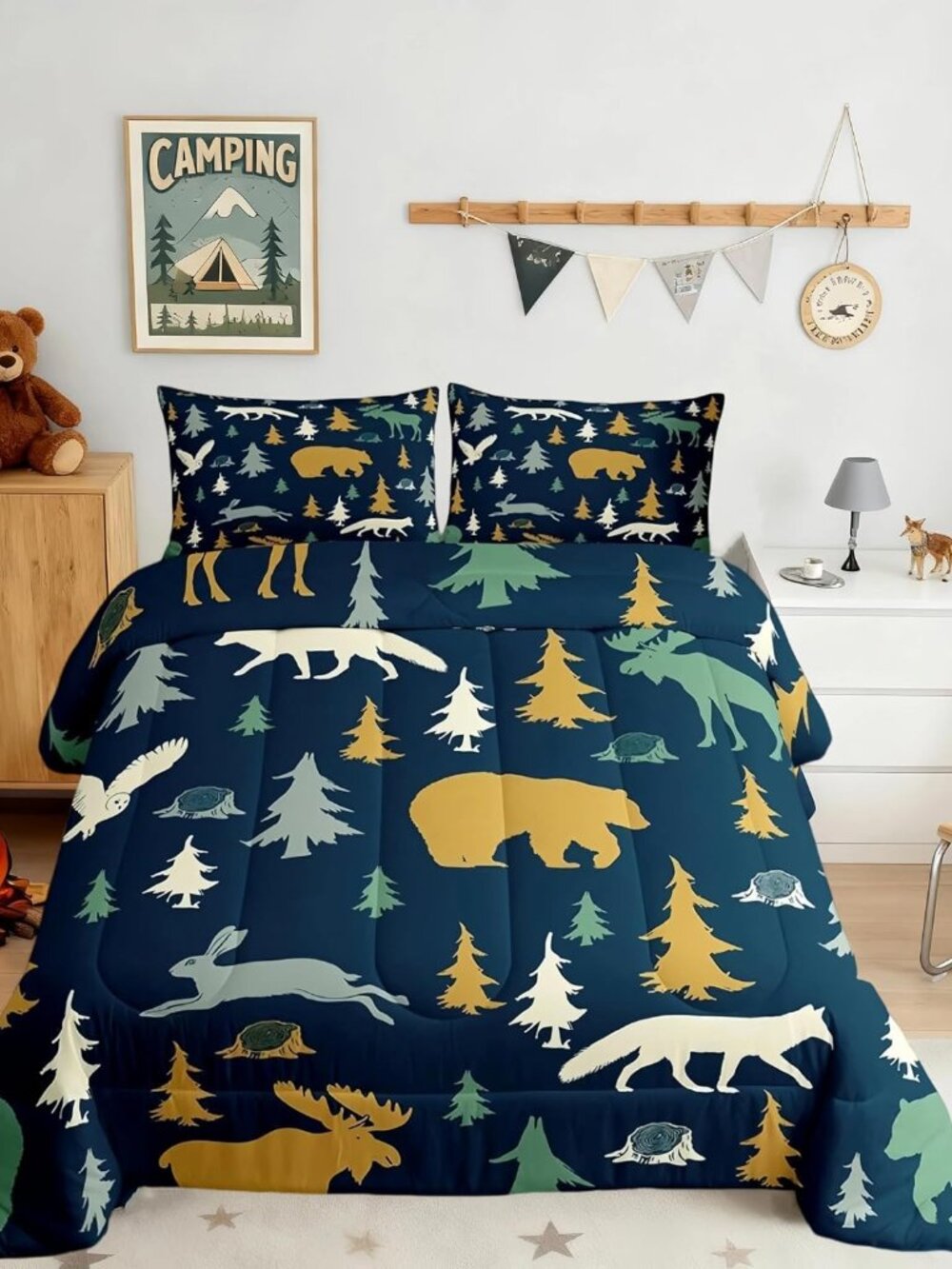 Moose Fox Comforter Set Full Size Soft Kids Nature Woodland Wild Animal Bedding